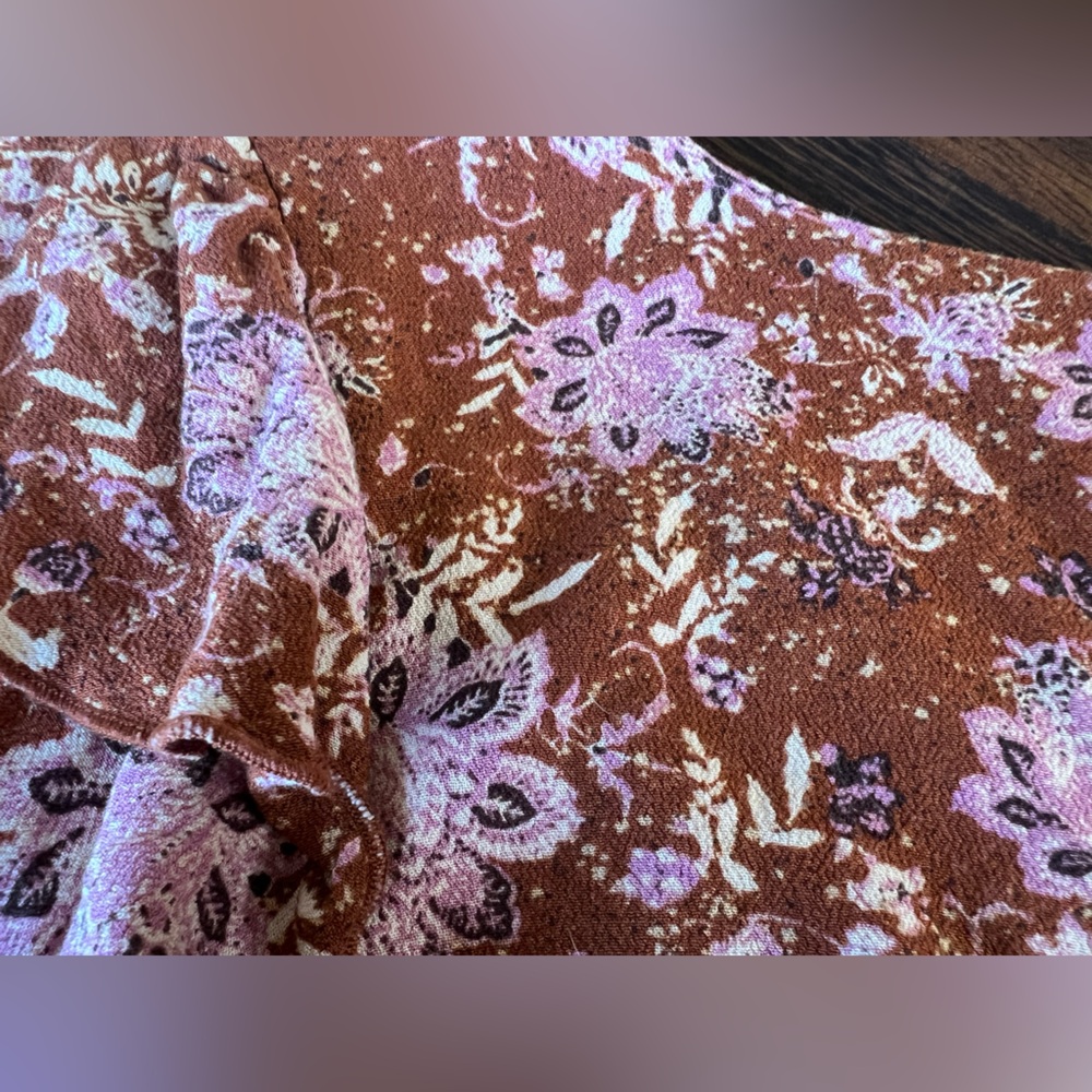 Free People Lux Floral Jumpsuit Women’s S Ruffle Drawstring Brown Pink Crop Leg - Picture 8 of 16